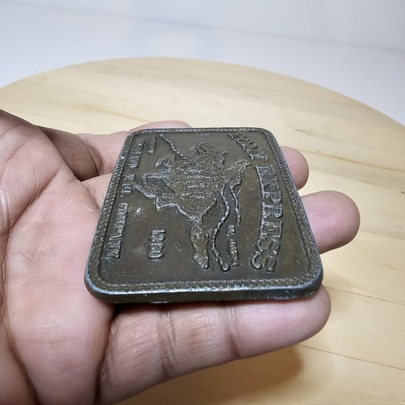Vintage 1970s Pony Express 1860 Overland Mail Company Brass Plated Belt Buckle b - Picture 5 of 10